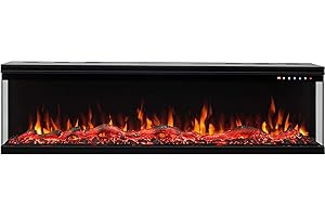 AFLAMO Unique- camino elettrico a parete AFLAMO (750-1500 W), applicazione mobile, camino a tripla forma, telaio sottile, simulazione di fuoco a LED (165x43x20)