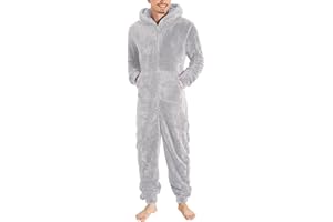 YOSUWOAI Jumpsuit Herren Damen Kuschelig Doppelseitiger Samt Schlafanzug Plüsch Lang Pyjama Winter Warm Overall Schlafoverall mit Reißverschluss und Taschen Teddy Fleece Einteiler Onesie