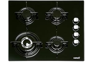 CATA CI 631 BK A/A Plaque à gaz butane 4 feux 1 triple couronne Pour cuisinière à gaz naturel Largeur 59 cm Puissance totale de 8 Kw Tiges et brûleurs à gaz émaillés