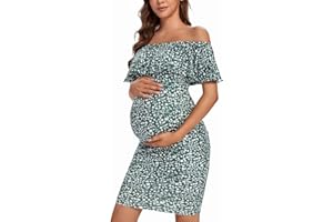 Shen&Qege Umstandskleid Lässig mit Schulterfreiheit, Rüschen, ärmellos, Bodycon, Umstandsmode Sommer