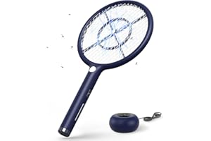 CONOPU Raqueta Matamoscas Electrica, 4000V, Base de Carga inalámbrica USB, 1200mAh Mata Mosquitos Electrico Recargable, Luz LED, Protección de Malla de 3 Capas, Antimosquitos, Azul