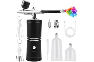 PORFOYO Kit aérographe avec compresseur, kit aérographe portable sans fil, rechargeable, pistolet pulvérisateur multifonction double action pour nail art, tatouages, maquillage, modélisme, noir