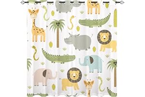 ANHOPE YUANZU Safari-Tiervorhänge – Kinder-Nilpferd, Krokodil, Löwe, Elefant, Giraffe, Wald, Zoo, Familie, Verdunkelung, Fenstervorhänge für Jungen und Mädchen, Schlafzimmer, 2 Paneele, B 117 cm x T 183 cm