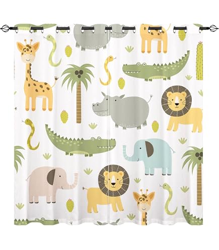 SDSONIU Jungle dessin animé animal lion éléphant girafe zèbre tigre oiseau singe enfants rideau chambre salon enfants rideau Rideau À Oeillet Rideau Décoration De Fenêtre Pour Chambre Lot De 2 Rideaux SDSONIU Jungle dessin animé animal lion éléphant girafe zèbre tigre oiseau singe enfants rideau chambre salon enfants rideau Rideau À Oeillet Rideau Décoration De Fenêtre Pour Chambre Lot De 2 Rideaux