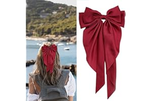 LECTNORE Red Hair Bow - Large Bowknot Hair Clip for Women, Satin Silky Ribbons with Long Tail, French Barrette Hair Accessory for Girls Ponytail Holder
