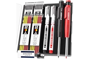 ‎STAGEEK STAGEEK Tischler Bleistifte Set,Bleistift Baustelle,Tieflochmarker,2 Zimmermannsbleistifte mit 2Markierstift [inkl.24Minen],anreißwerkzeug,mechanische Tischlerbleistifte,Holzbearbeitungs,Lochmarkierer