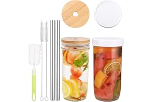 JISSTA Lot de 2 Verre Bubble Tea avec Couvercle et Paille, 730ML Verres à Smoothie, Bubble Tea Tasses Réutilisables, Bubble Tea Cup Paille pour Café, Milkshakes, Cocktail, Bière,Matcha