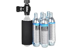 BriskMore Kit de inflador de CO2 con 5 cartuchos de CO2 de 16 g para neumáticos de bicicleta, compatible con válvulas Presta y Schrader, bomba de neumáticos de bicicleta para bicicletas de montaña y