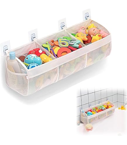 Badespielzeug-Netz Mit 3 Fächern – 60 Cm, Aus Oxford-Stoff, Schnell Trocknend, Inkl. 10 Haken