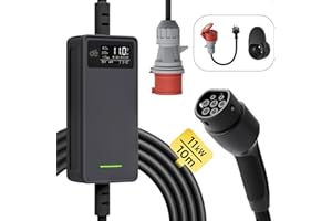 dé Wallbox 11kw [trifase| 10m| 6-16A] Cavo Ricarica Auto Elettrica Tipo 2 con Potenza di Ricarica Regolabile, Colonnina Ricarica Auto Elettrica Mobile Compatibile con Model Y, 500e e Altri EV/PHEV