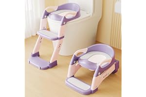 Yucch Riduttore WC bambini con Scaletta, Nuovo 2 in 1 Adattatore Water per Bambini regolabile, antiscivolo – con vasino removibile e cuscino PU morbido (1–6 anni, rosa)
