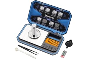 UNIWEIGH Compact Pocket Precision Milligram Scale, 50g/0.001g with Cal Weight, Mg Scale for Medicine, Reloading, Jewelry, Coin and Gem, Includes Scoop, Power Pan, Tweezers and Battery