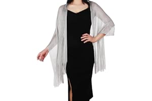 YOLEV Stola Argento Cerimonia Scialle Donna Elegante e Sciarpa Metallizzati da Sera con Clip per Abito Nuziale Festa di Nozze Grigio Argento