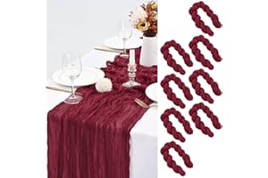 LYAFS 8 Pcs Burgundy Cheesecloth Table Runner 35"x120", 10FT Long Gauze Table Runner Boho for Wedding Reception Sheer Bridal Baby Shower Party Banquet Dining Table Decoration Tablecloth (90x300cm)