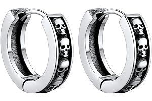 Bandmax Skull Earrings for Men Women Stainless Steel Skeleton Skull Head Hoop Earrings Stud Earrings Punk Gothic Earrings Halloween Jewelry