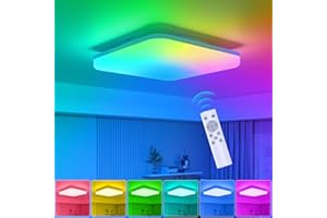 STANBOW Plafonnier LED 18W, Lampe LED Plafond Carré Dimmable avec Télécommande, 2200lm, Réglable 3000K-6500K, 6 RGB Couleur, Etanche IP54 pour Salle de Bain, Bureau, Chambre, Cuisine, Salon, 220*48mm