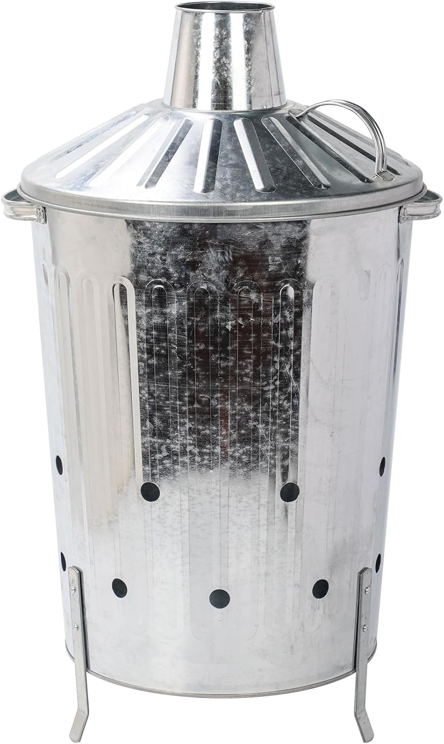 CrazyGadget® Small Medium Large Extra Large Galvanised Metal Incinerator Fire Burning Bin with Special Locking Lid (60 Litre)