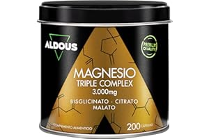 ALDOUS BIO Magnesio Complex - 3000mg - Triple Magnesio Bisglicinato, Citrato y Malato - 200 Cápsulas - 422,5mg Elemental por Dosis - Alta Biodisponibilidad - Rendimiento, Energía, Bienestar - ALDOUS