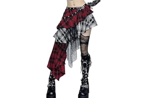 Ausing Gothic Punk Mujer Falda Corta Steampunk Cosplay Fiesta Club Wear Tartán Encaje Falda Plisada