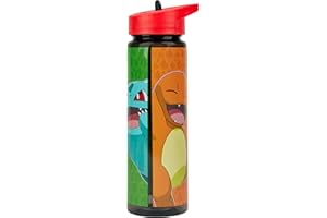 HOX Pokémon Water Bottle 600ml – Pikachu & Squirtle Design, Leak Proof Flip‑Up Spout, Secure‑Seal Lid with Carry Loop, BPA‑Free Kids & Adults Drinks Bottle