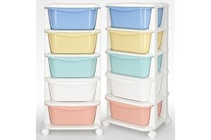 SPRINGOS - Scaffale in plastica con 5 cassetti su ruote per giocattoli e accessori, Organizzatore per camera dei bambini, Bagno, Capacità di carico 25 kg