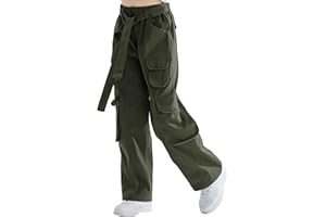 Rolanko Girls Baggy Cargo Jeans, Elastic High Waist Wide Leg Trousers Y2K Denim Pants with Multi Pockets