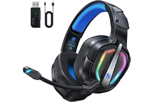 Fachixy FC200 Wireless Gaming Headset, 2.4G Bluetooth Headset mit Mikrofon für PS5, PS4, PC, Switch, Faltbarer Gaming Kopfhörer, Geringe Latenz Noise Cancelling, mit LED Licht, 40H Akkulaufzeit, Blau
