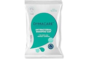 DYMACARE Antibacterial No Rinse Shampoo Cap | Rinse Free Shower Cap That Shampoos & Conditions | PH Balanced Waterless Hair Wash | 1 Cap