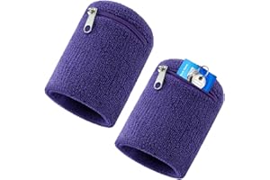 CXXTKCXXLC Bandeau Poignet avec Poche Zippée 2PCS, Anti-Transpiration de Sport, Bracelets Pratiques pour Absorber la Transpiration, Violet