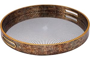 MAISON DES CADEAUX Round Sunburst Decorative Coffee Table Vanity Tray, Lightweight Acrylic Glass Candle Vase Holder