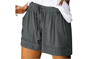 ZILOSCONCY Pantalones Cortos de Verano para Mujer Cintura Alta Elásticos Bermudas Talla Grande Short Joggers Vintage Ligera Estampado Camuflaje Trekking Algodón Elástica Casuales con Varios Bolsillos
