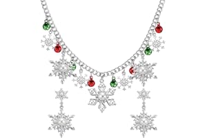 KELTRA Christmas Jewellery for Women Silver Christmas Necklace and Earring Sets for Womens Girls Hypoallergenic Snowflake Earrings Dangle Snowflake Necklace with Perlen Jingle Bell Xmas Festive Winter Gifts