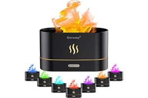 Gzvxuny Difusor Aceites Esenciales con Efecto Llama, Súper Silencioso Humidificador Aceites Esenciales con 7 Colores de Luces LED, Apagado Automático Sin Agua, Difusor de Aromas para Hogar, Oficina