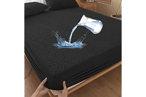 ‎SUFDARI Wasserdichter Matratzenschoner 200x200cm Spannbettlaken Luxus, 3D-Muster, Super saugfähig, Atmungsaktive Matratzenbezug Wasserundurchlässiger Matratzen-Schutz Nässeschutz Spannbetttücher - Schwarz