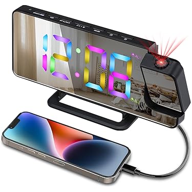 Réveil Numérique, Horloge LED Miroir Avec Veilleuse RVB, 10 Lumières De Couleur, Luminosité Réglable, Horloge De Chevet Pour Chambre à Coucher, Bureau à Domicile, Bureau