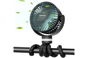 momcozy 8000mAh Ventilador Portátil para Cochecito, Batería de Duración 27H, 360°Rotación,4 Velocidade, Luz de Noche, Ventilador Silla de Paseo Recargable USB,Viajes, Dormitorio