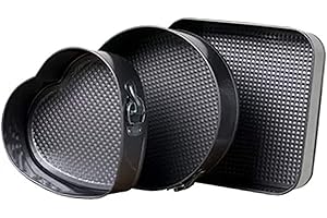 ARIANA HOMEWARE Spring Form Pan Set with Heart Round & Square Shape - Leak Proof Cake Mold for Baking Enthusiast – Deep Cake Tin Baking Set with Removable Bottom (24CM x 26CM x 28 CM) Set of 3