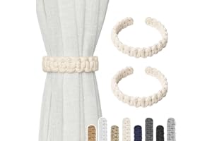 Pretty Jolly 2 Pack Natural Cotton Rope Curtain Tiebacks Farmhouse Rustic Style Decorative Drape Tie Backs Handmade Braided Curtain Holdbacks for Home Sheer/Light Weight Drapery (C-Beige-S)