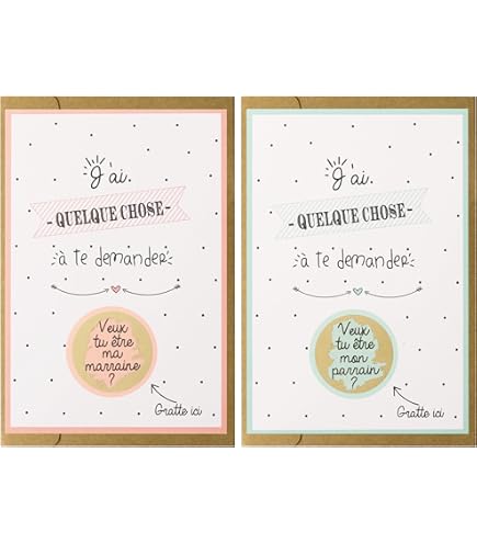 Lot De 2 Cartes à Gratter Pour Parrain Et Marraine, 1 Carte à