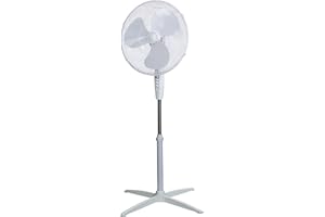 Russell Hobbs 16" Inch, Lightweight, Pedestal Fan, 3 Speeds, Wide-Angled Oscillation, Powerful Airflow, Adjustable Height, Wh