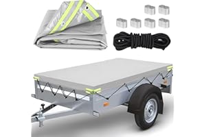 DBREAKS Gruba plandeka na przyczepę, płaska plandeka 207,5 x 114 x 10 cm, wodoszczelna i odporna na rozerwanie osłona przyczepy z liną o długości 8 m, wzmocniona krawędź do przyczepy, do wielu