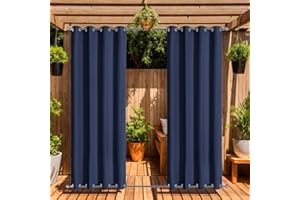 LiveGo Cortinas para exteriores impermeables con ojales (parte superior e inferior), 2 paneles de privacidad y protección UV, resistente al viento, para porche, pérgola, jardín, patio trasero (azul