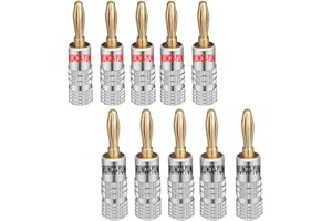 RUNCCI-YUN 10Pcs Placcato oro 24 K Spina a Banana, 4 mm connettore altoparlante per Altoparlanti Hi-Fi, amplificatori, Receiver, impianti Stereo, saldabili o avvitabili,in nero e rosso