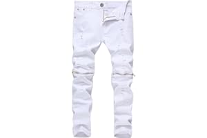 Fredd Marshall Boy's Slim Fit Skinny Ripped Distressed Zipper Jeans Pants with Holes