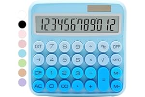QPENGUINBABIES Calcolatrice standard blu sfumata – 12 cifre con ampio display LCD e pulsanti grandi, accessori da ufficio blu per scrivania da donna, carino per ufficio, scuola, casa, lavoro