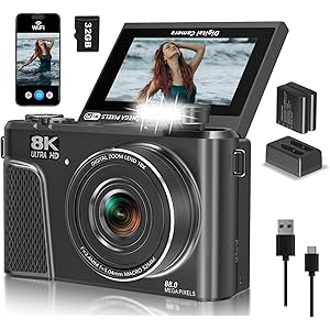 8K Digital Camera, 88MP Vlogging Camera for YouTube/Photography with 3\