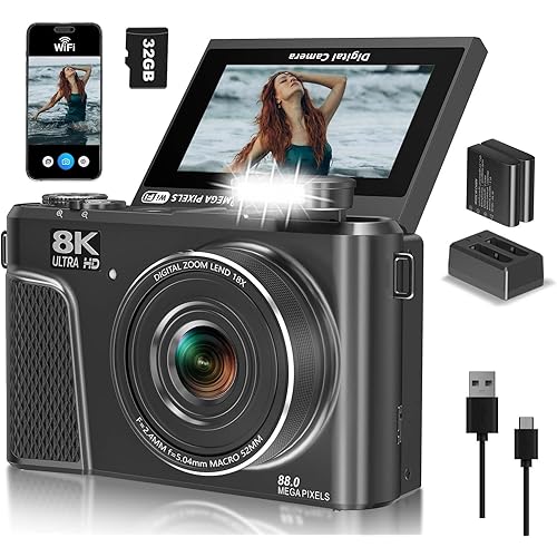 8K Digital Camera, 88MP Vlogging Camera for YouTube/Photography with 3\