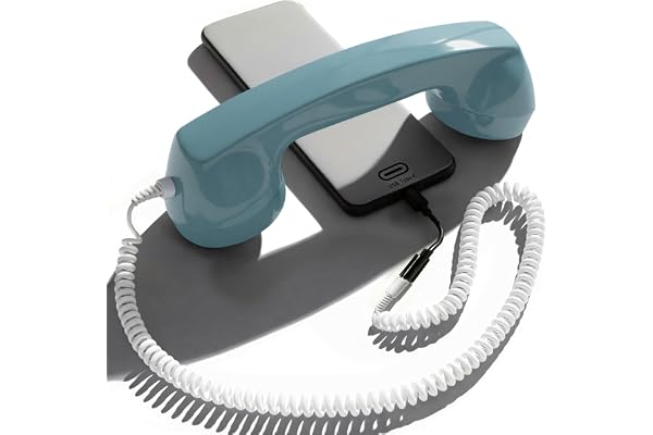 Opis Technology 60s Micro – Combiné Téléphone Portable Rétro pour Smartphone (USB-C + Jack 3,5 mm) – Compatible iPhone 15+, Android, PC – Adaptateur Inclus (Azure)