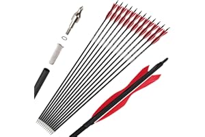 Wolfman 12X Archery Carbon Arrows Spine 500 Archery Target Arrows Recurve Arrow Compound Arrow Hunting Arrow with 5" Nature Feather Arrows for Recurve Bow Compound Bow