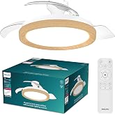 PHILIPS Bliss LED Ceiling Light + Ceiling Fan with Retractable Blades Wood | 3 Shades of White Light, Remote Control, Intense